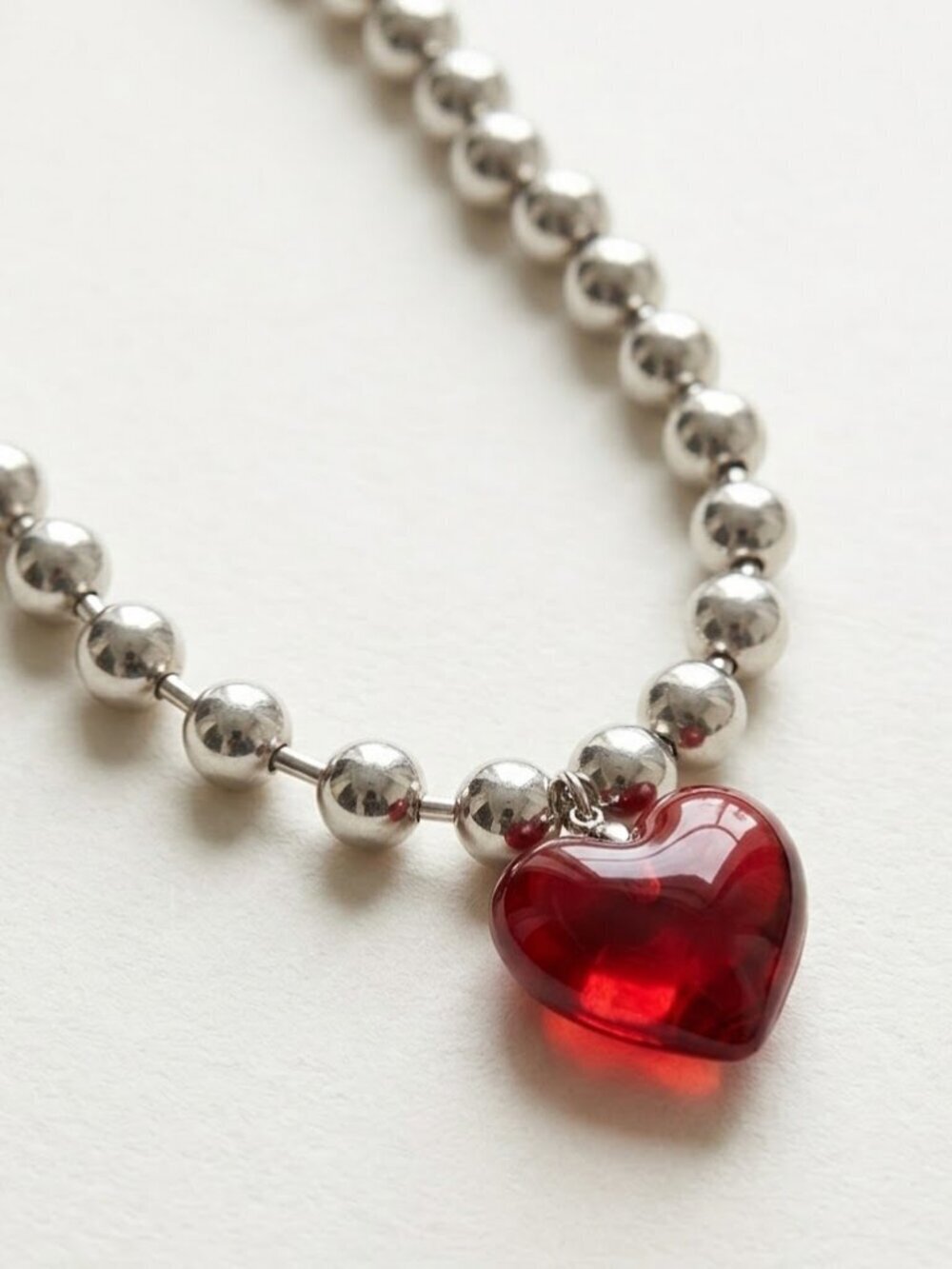 Silver Red Choker Heart Beaded NWT Gift Necklace Sexy Valentine Club Christmas - Picture 4 of 7